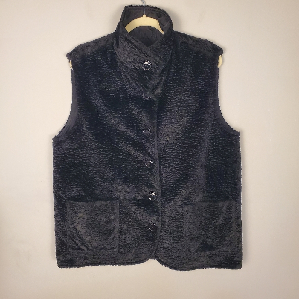 Iceberg by Gilmar Reversible Vest Size 42 Black Shearling Style Made in Italy